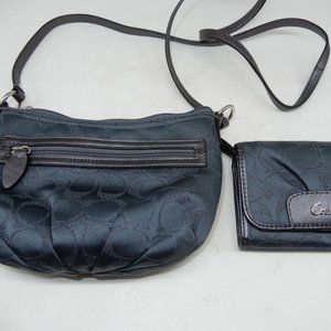 COACH mini crossbody bag with matching wallet Charcoal Glitter Gray logo
